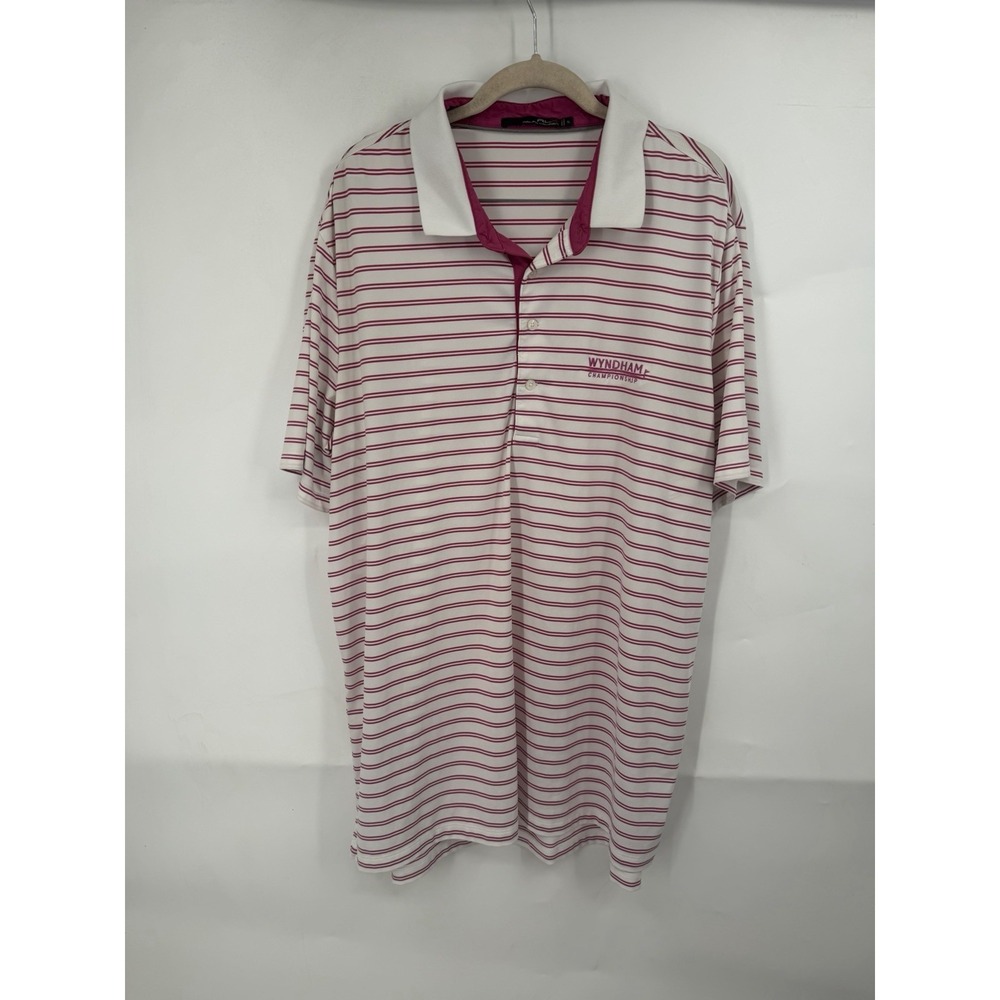 RLX Ralph Lauren Pink Striped White Men XL Short Sleeve Golf Polo Shirt Preppy